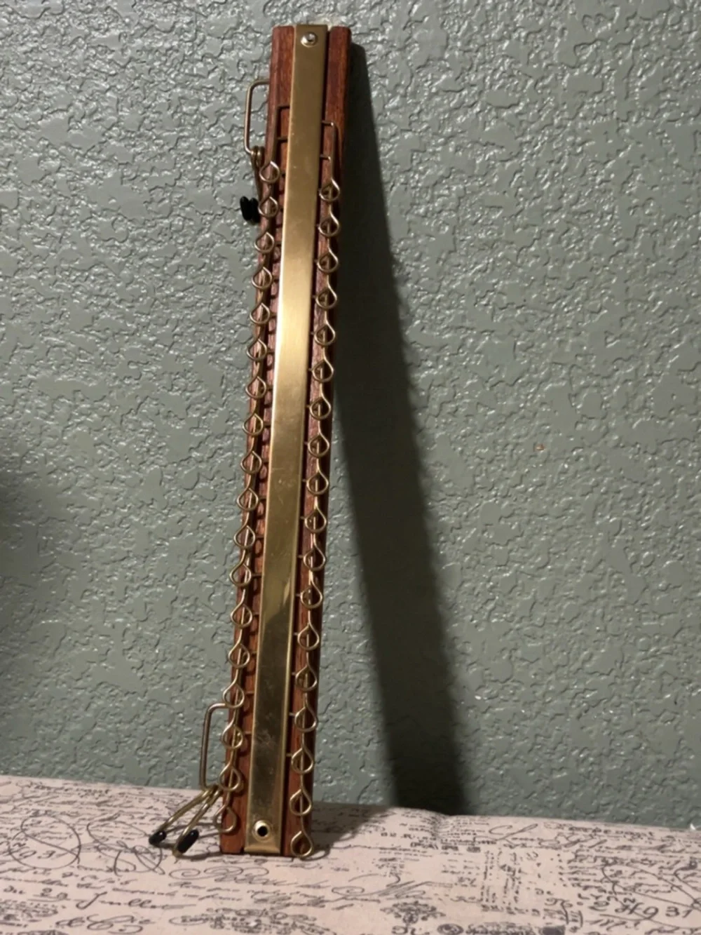 Vintage Wood and Brass Scarf / Tie Hanger - Brown / Gold